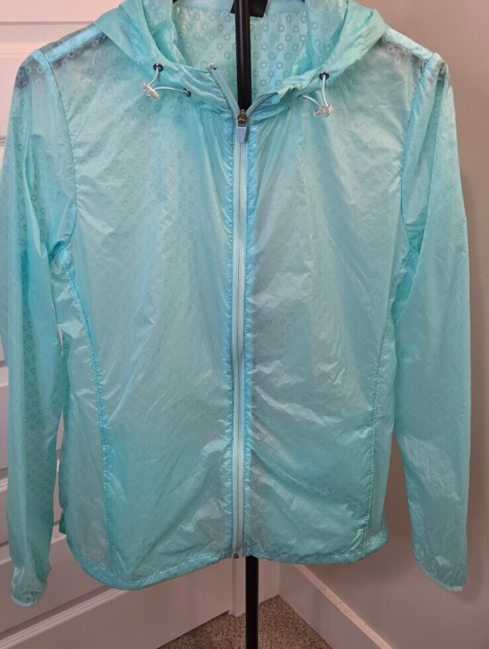Hind Sheer Aqua Blue Nylon Hooded Retro Rain Jacket Size L